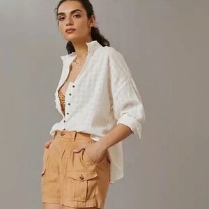 Pilcro Ruffle Neck Cotton Blouse